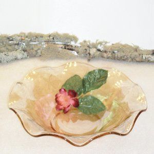 Vintage 1950s JEANETTE GLASS COMPANY Floragold Louisa Iridescent Bowl 9.5" Diam